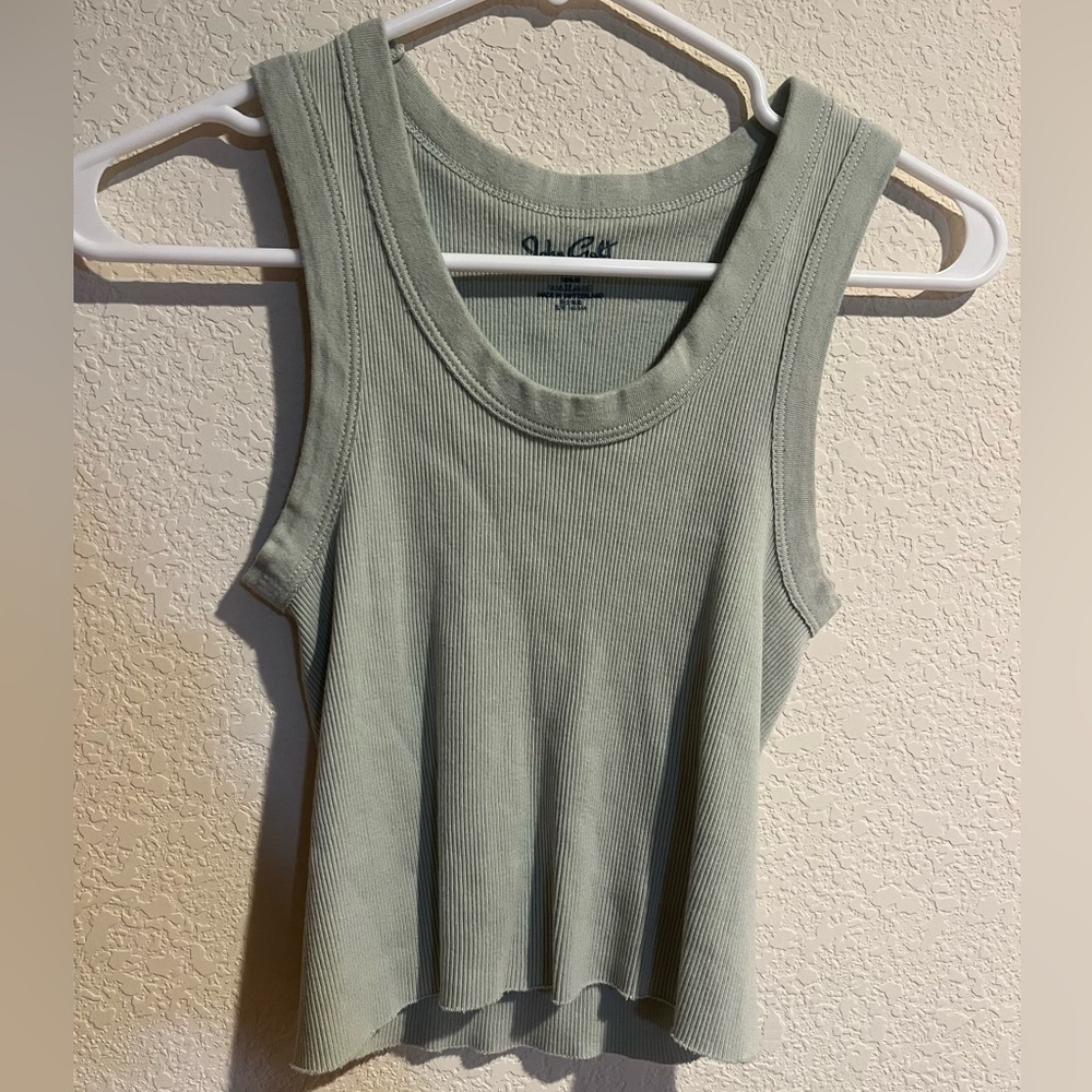 John Galt Brandy Melville Connor Thick Strap Crop Tank Top Sage Green